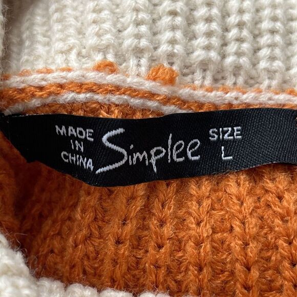 Simplee Women’s Pullover Sweater L Turtleneck Acrylic Knit Color Block Slouchy - Picture 9 of 12